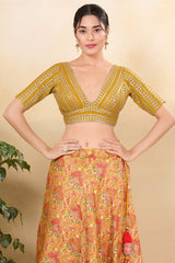 Mustard Silk Embroidered Elbow Sleeves Blouse