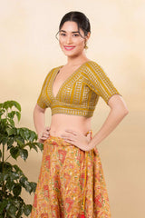 Mustard Silk Embroidered Elbow Sleeves Blouse