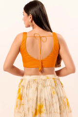 Mustard Silk V-Neck Sleeveless Blouse