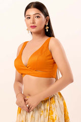 Mustard Silk V-Neck Sleeveless Blouse