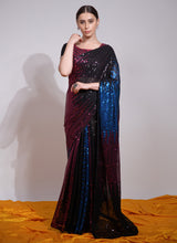 Black And Blue Georgette Embroidered Saree