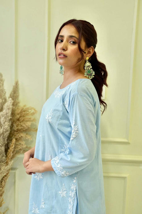 Bela chikankari top in Blue