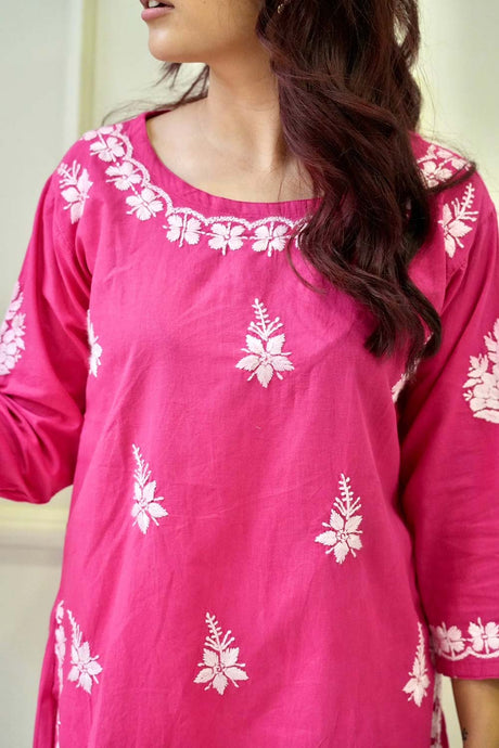 Bela chikankari Co-ord set in Hot Pink