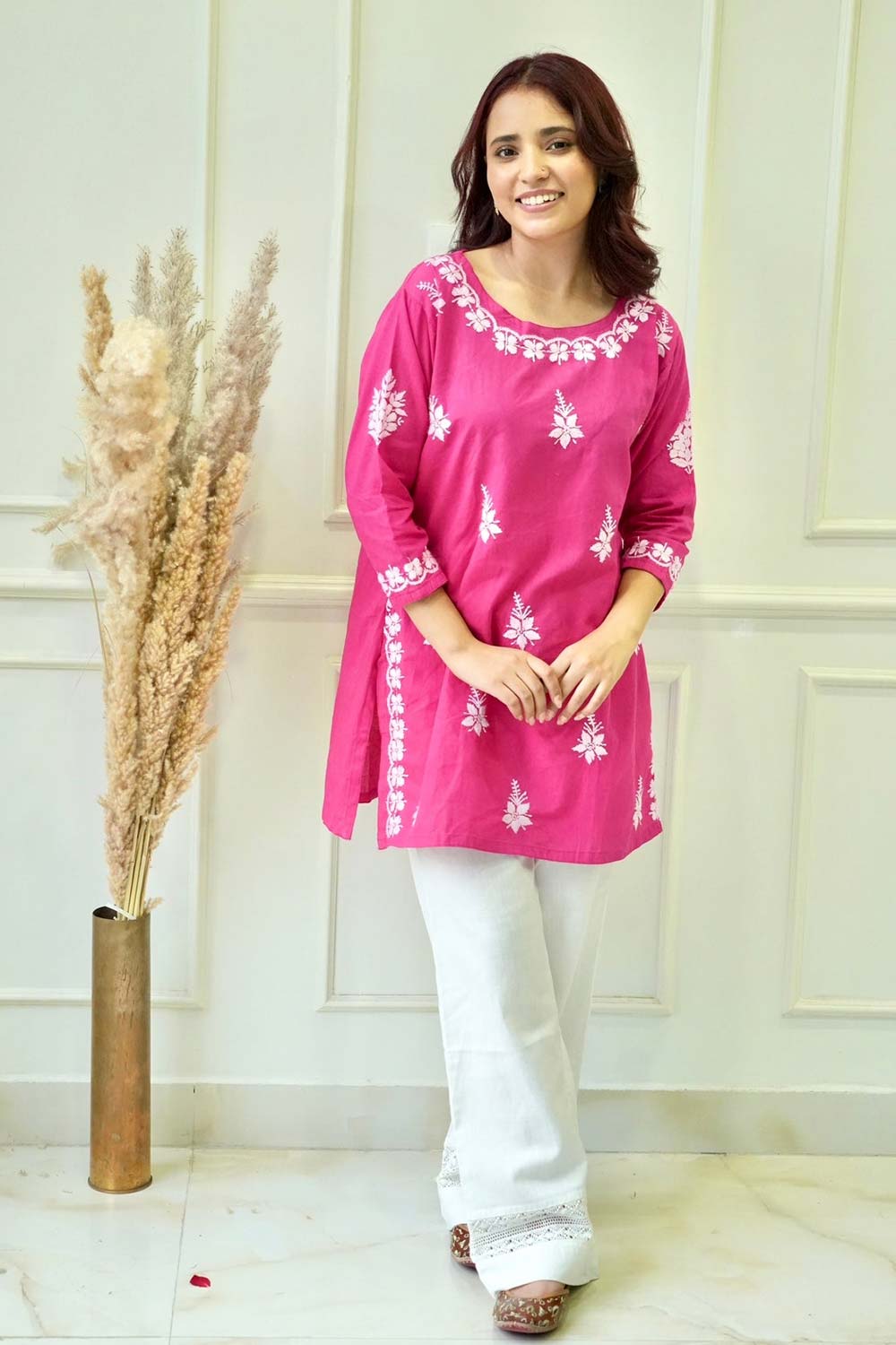 Bela chikankari Co-ord set in Hot Pink