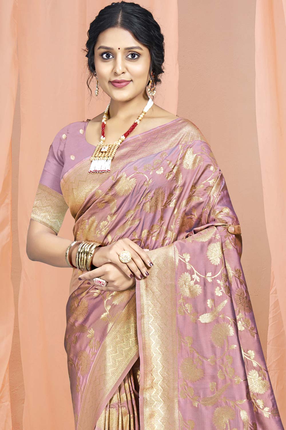 Onion Pink Silk Weaving Designer Saree