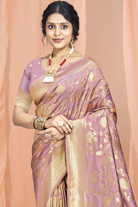 Onion Pink Silk Weaving Designer Saree