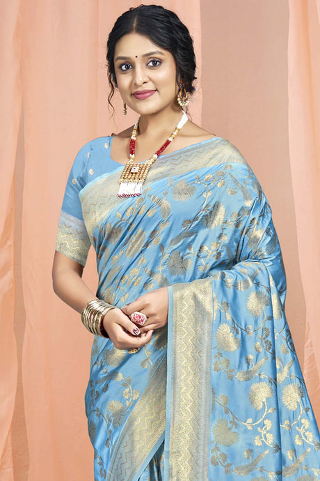 Sky Blue Silk Weaving Designer Saree