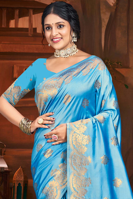 Sky Blue Silk Weaving Designer Saree