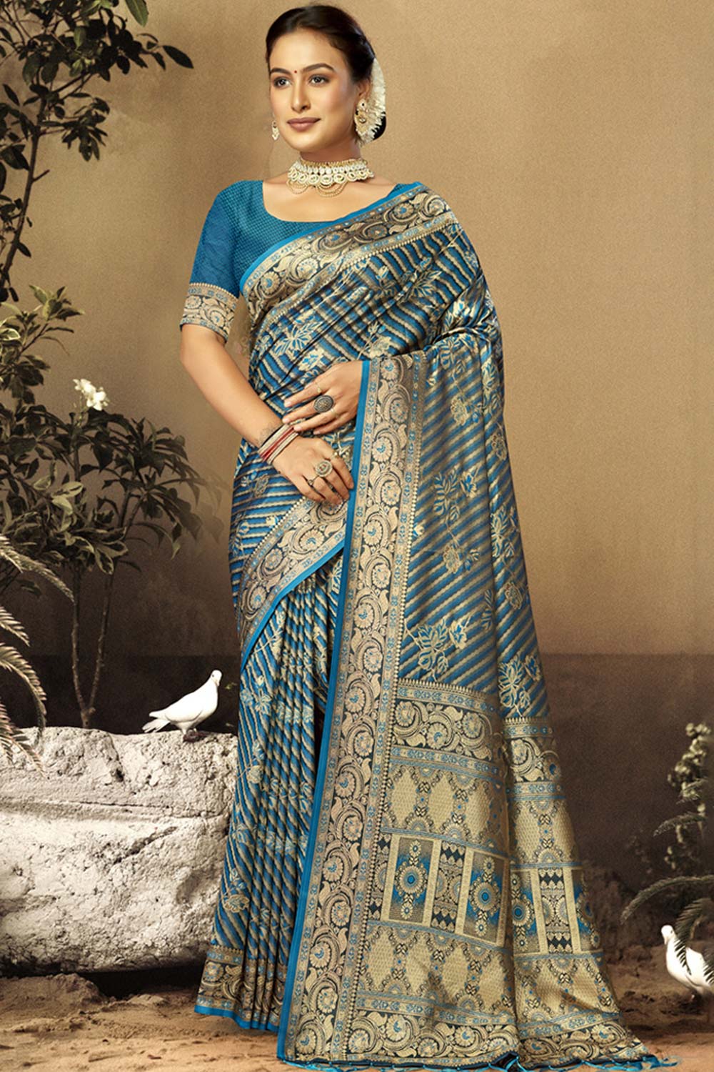 Rama Satin Silk Weaving Designer Saree