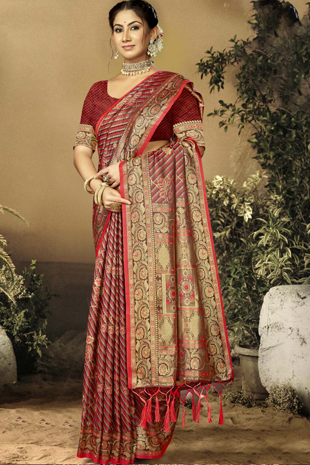 Maroon Satin Silk Weaving Designer Saree