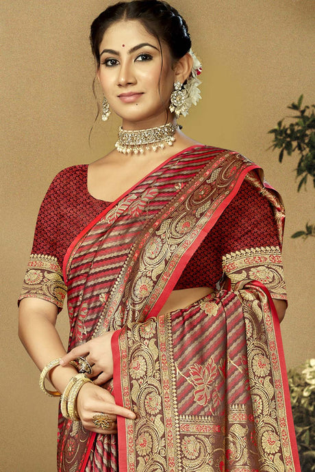 Maroon Satin Silk Weaving Designer Saree