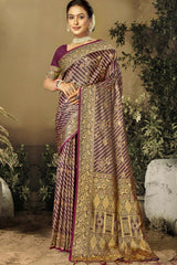 Violet Satin Silk Weaving Designer Saree