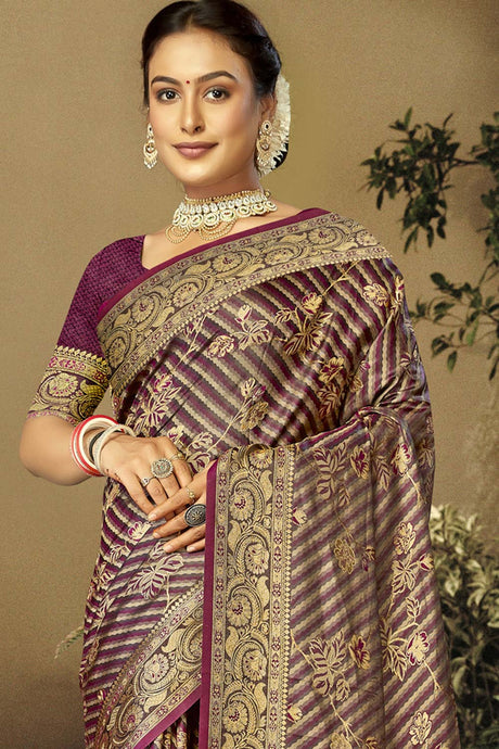 Violet Satin Silk Weaving Designer Saree