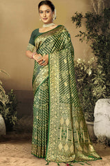 Green Satin Silk Weaving Designer Saree