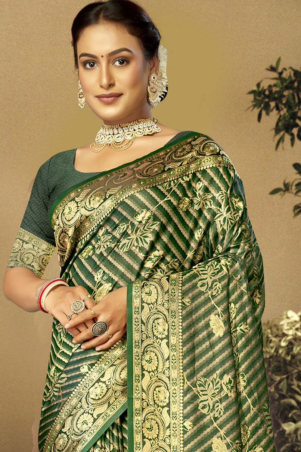 Green Satin Silk Weaving Designer Saree