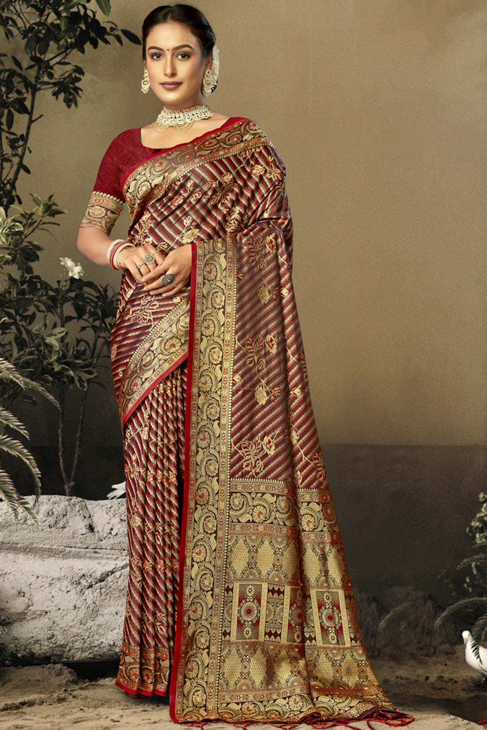 Maroon Satin Silk Weaving Designer Saree