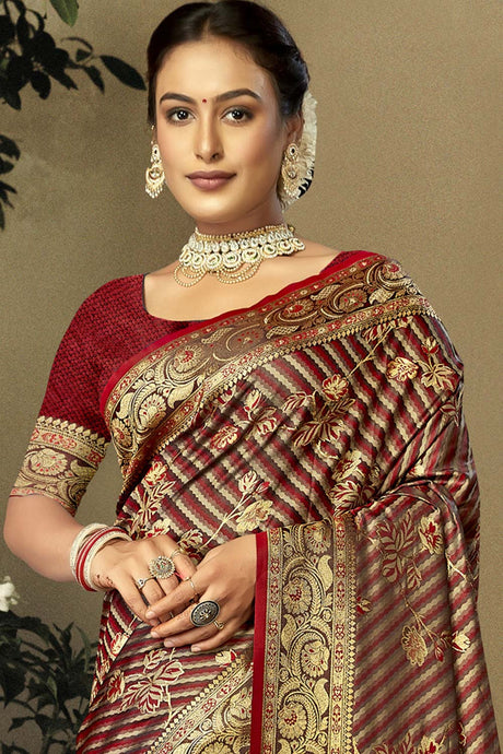 Maroon Satin Silk Weaving Designer Saree