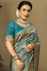 Turquoise Satin Silk Weaving Designer Saree