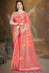 Peach Silk Weaving Designer Saree