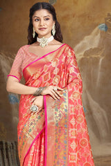 Peach Silk Weaving Designer Saree