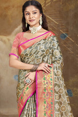 Grey Silk Weaving Designer Saree