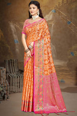 Orange Silk Weaving Designer Saree