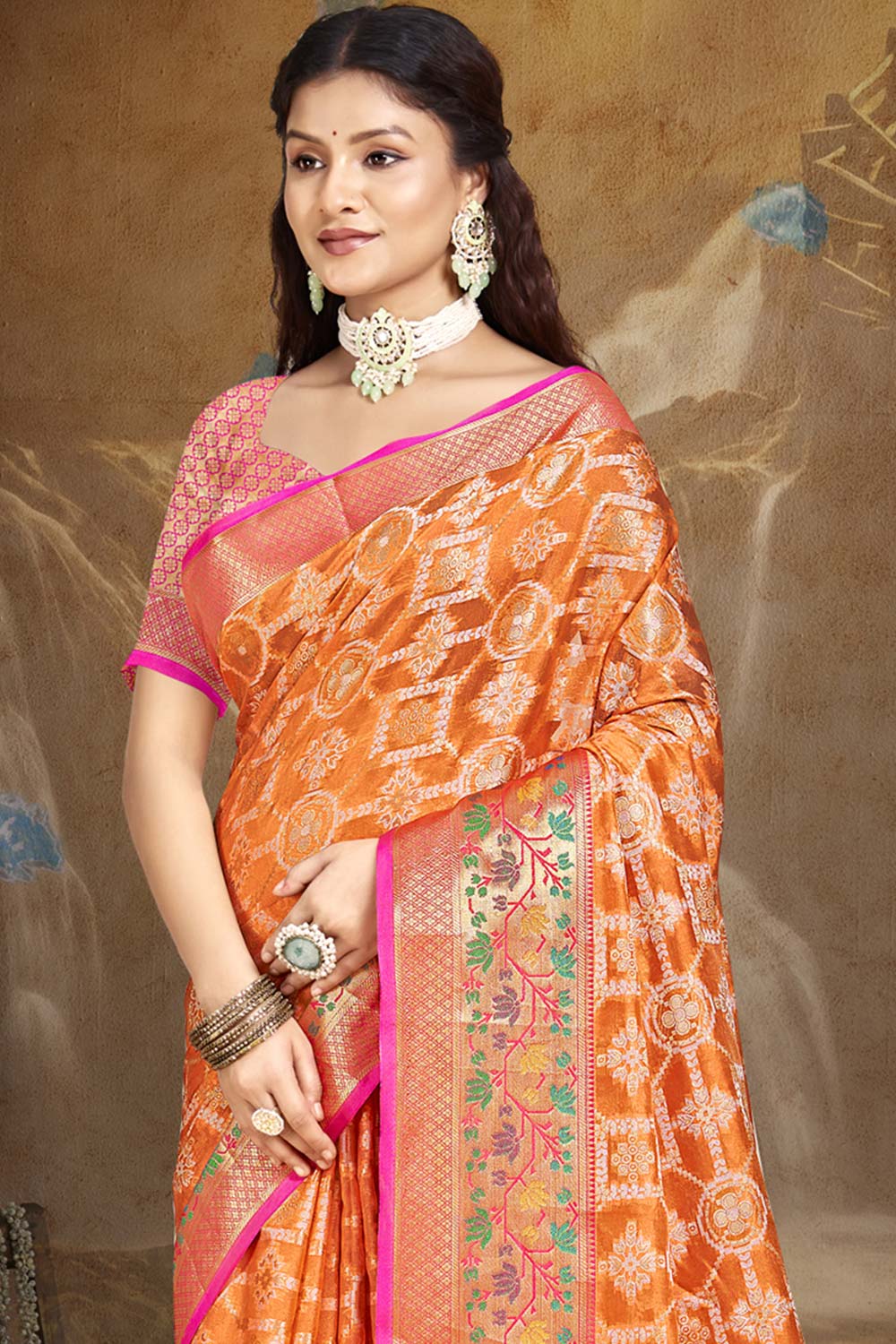 Orange Silk Weaving Designer Saree