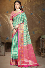 Turquiose Silk Weaving Designer Saree