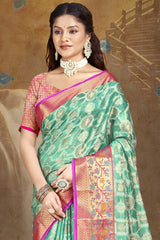 Turquiose Silk Weaving Designer Saree