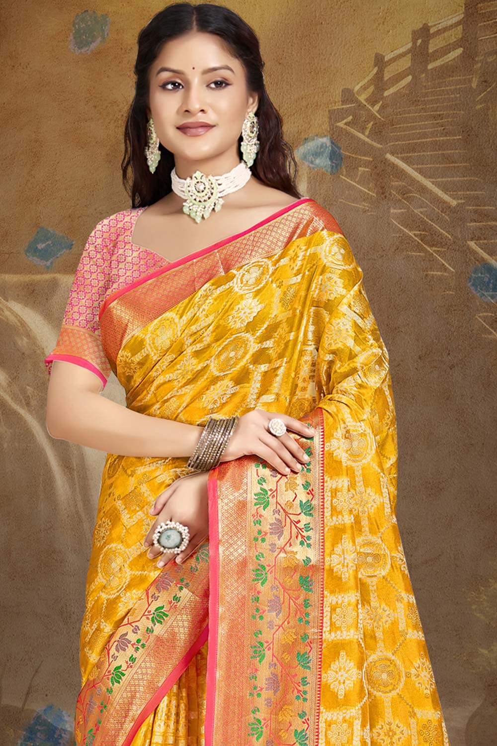 Yellow Silk Weaving Designer Saree