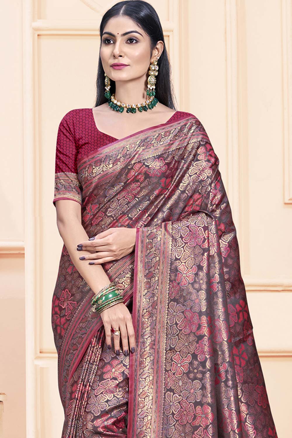 Maroon Satin Silk Weaving Designer Saree