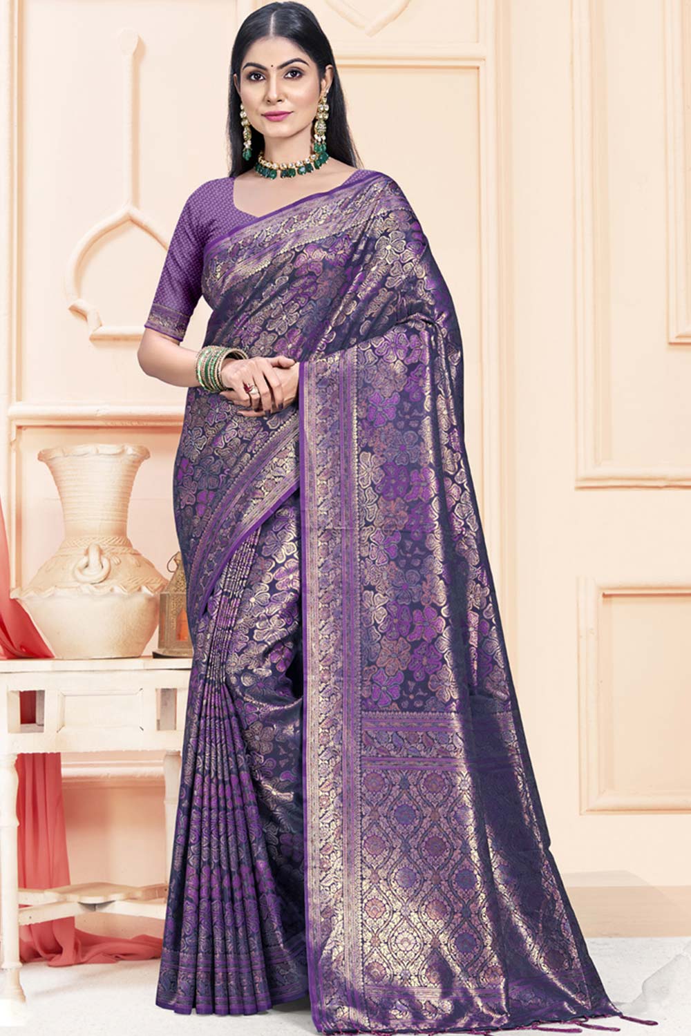 Purple Satin Silk Weaving Designer Saree