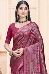 Wine Satin Silk Weaving Designer Saree