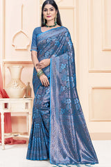 Royal Blue Satin Silk Weaving Designer Saree