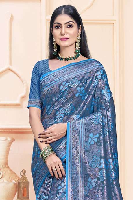 Royal Blue Satin Silk Weaving Designer Saree