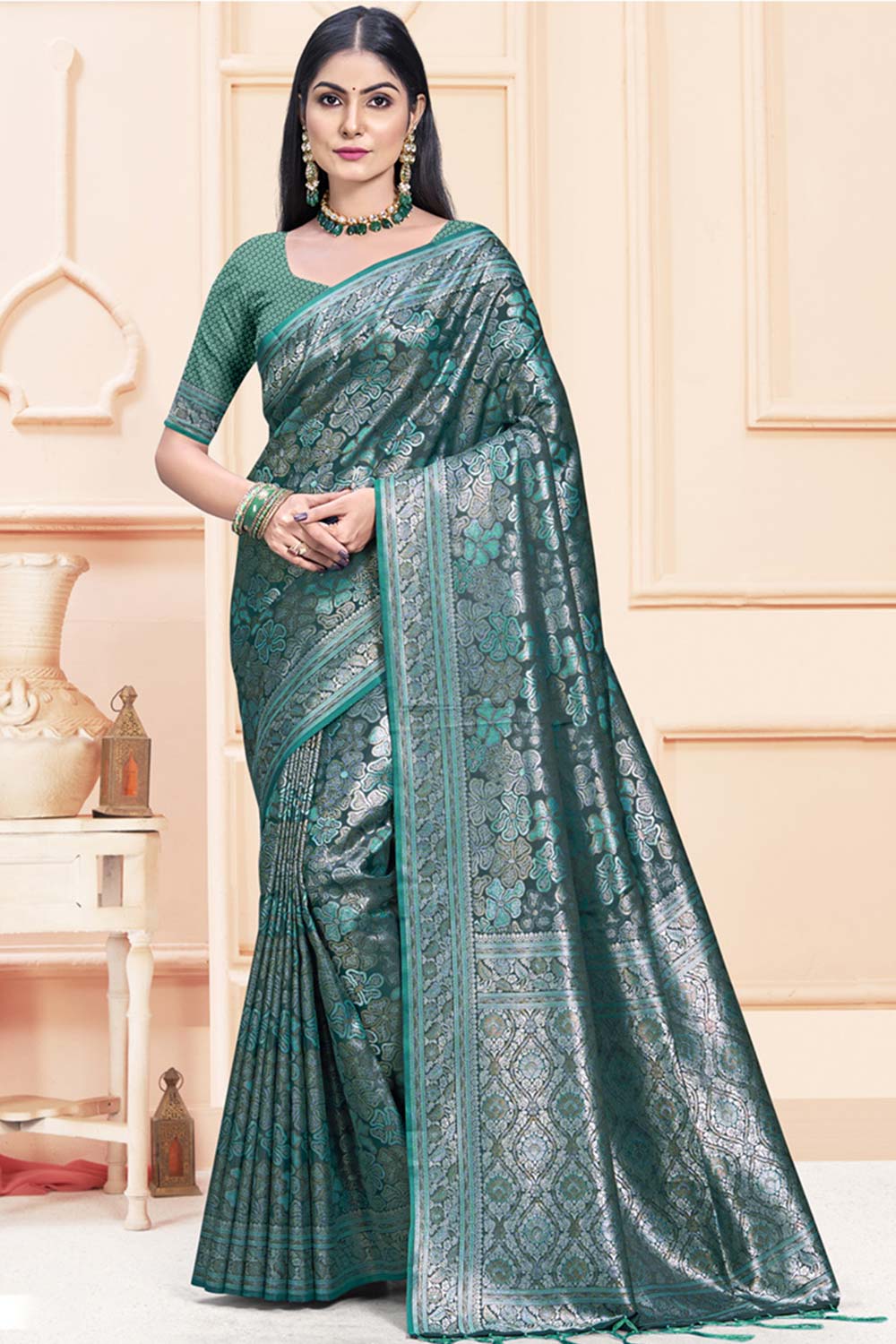 Rama Satin Silk Weaving Designer Saree