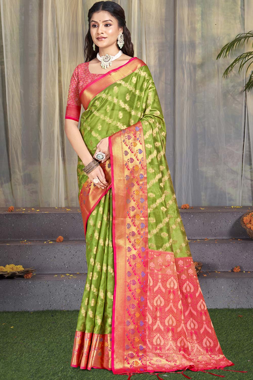 Green Silk Weaving Designer Saree