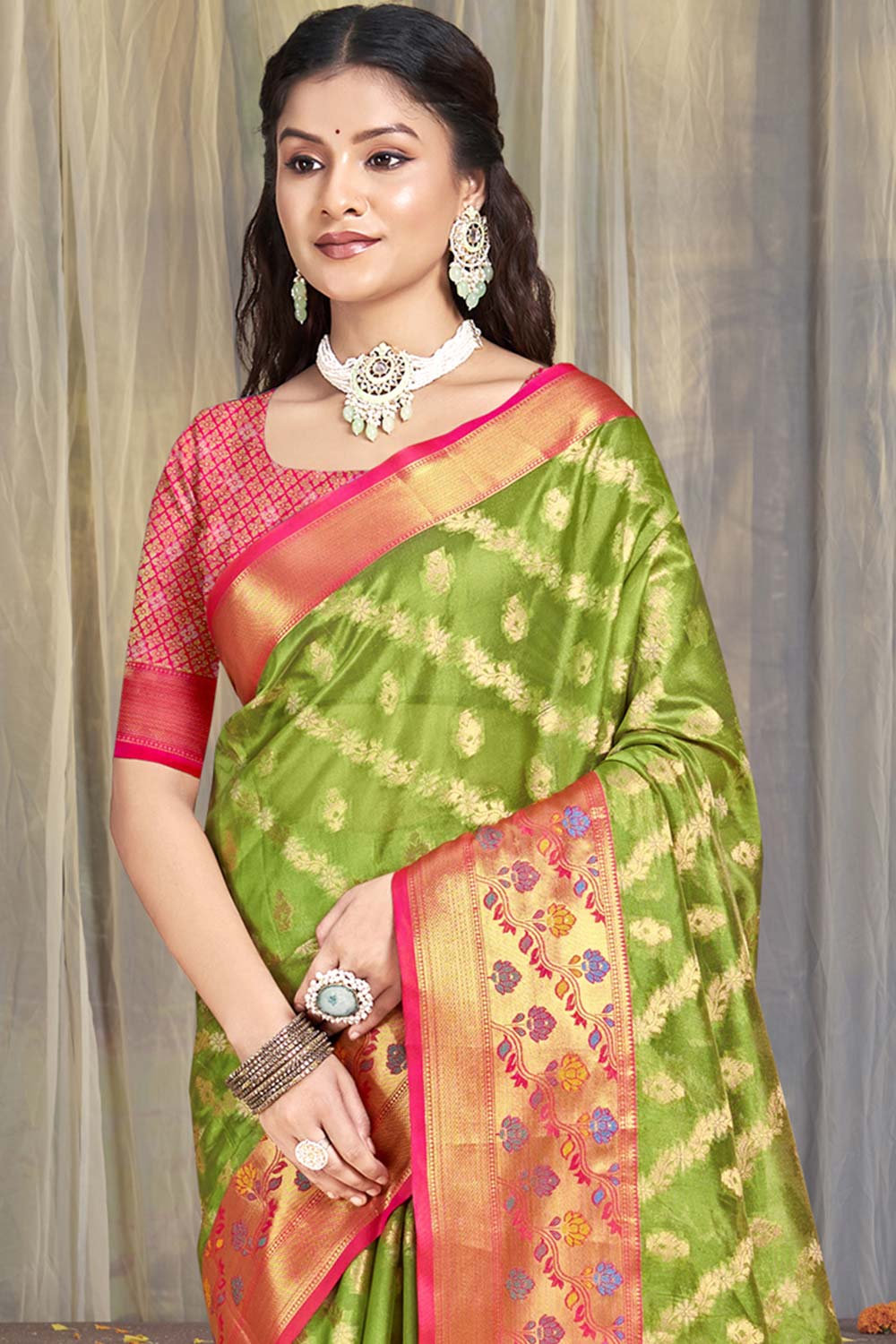 Green Silk Weaving Designer Saree