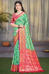 Turquiose Silk Weaving Designer Saree