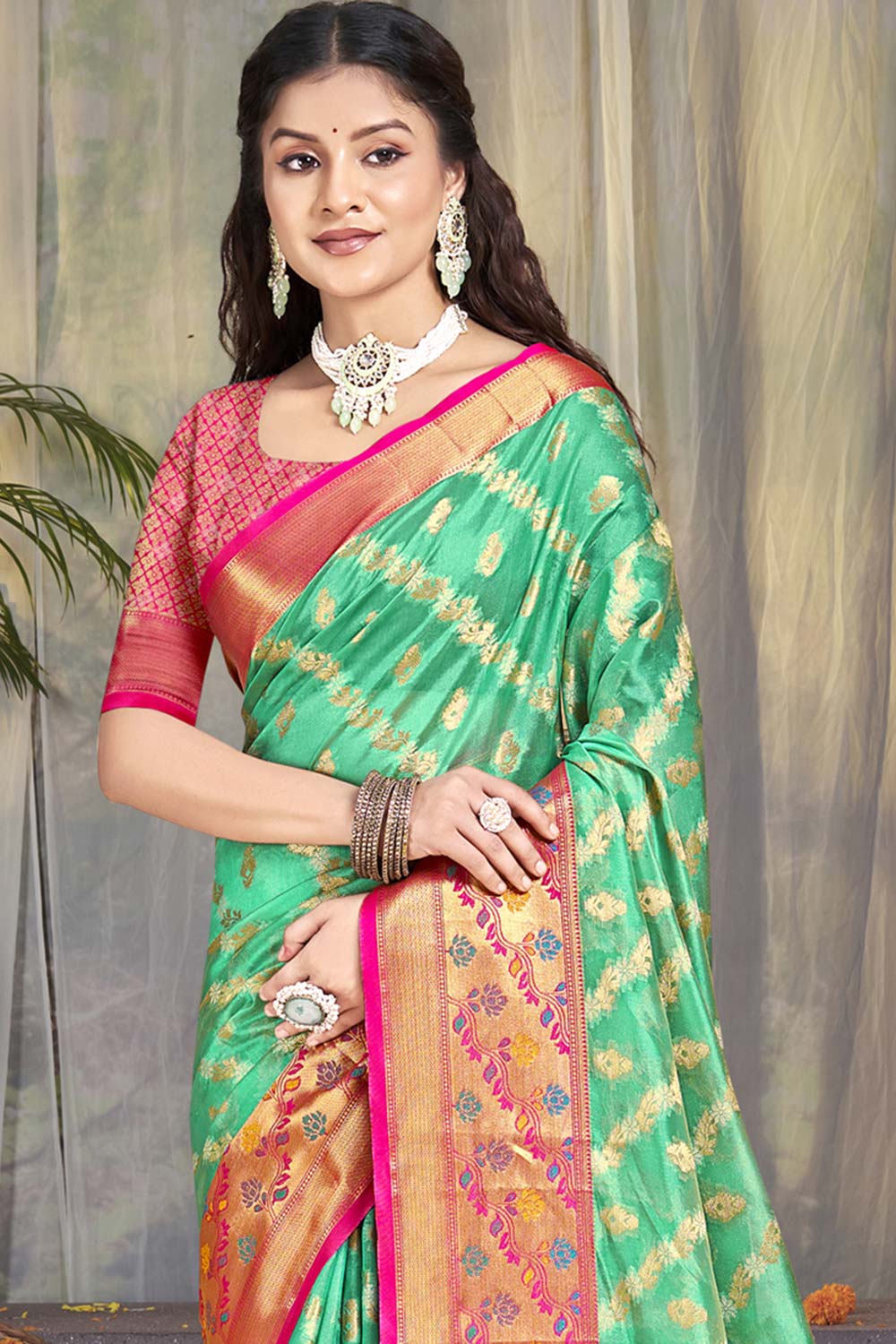 Turquiose Silk Weaving Designer Saree