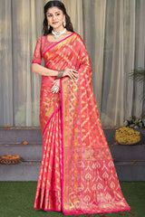 Peach Silk Weaving Designer Saree