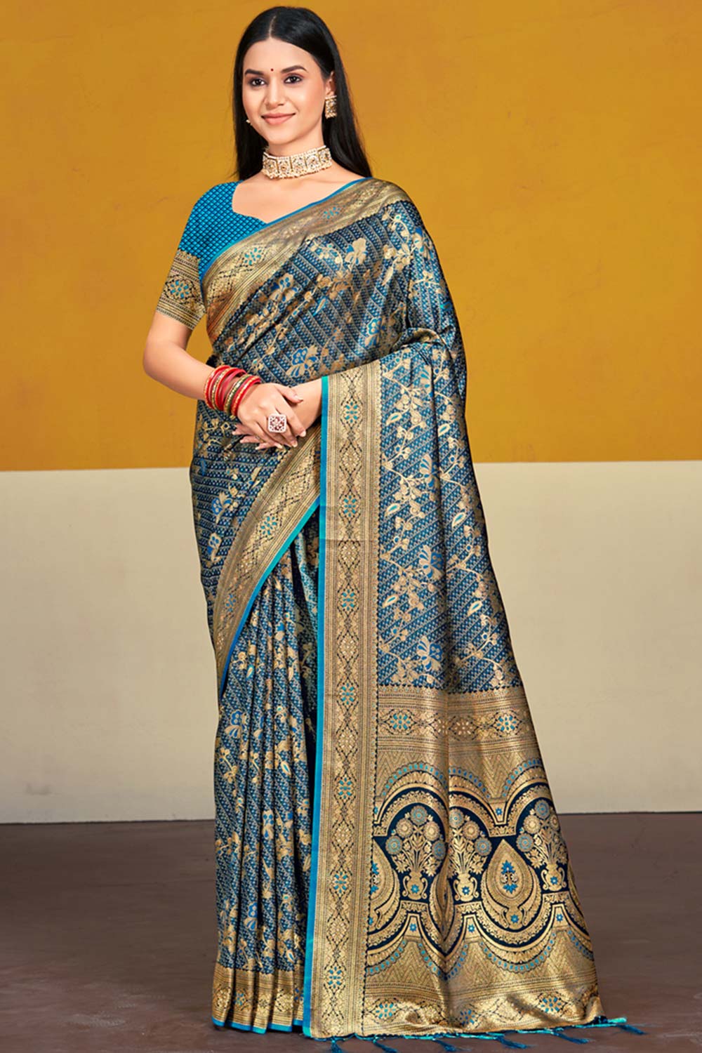 Blue Satin Silk Weaving Designer Saree