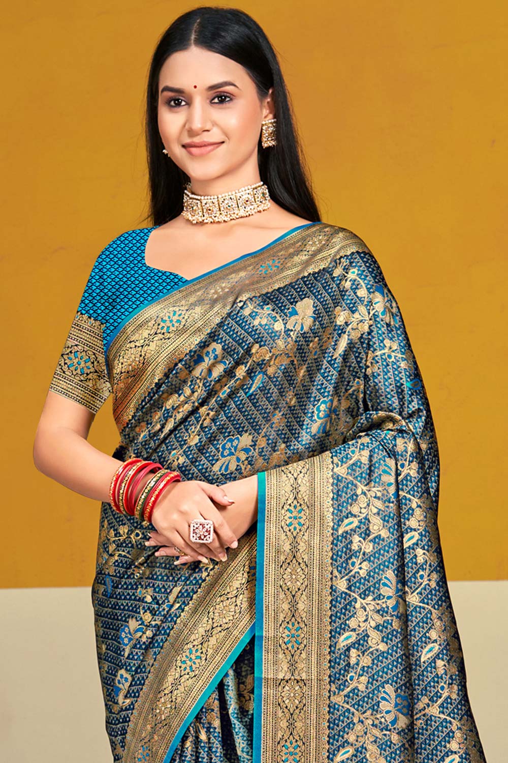 Blue Satin Silk Weaving Designer Saree