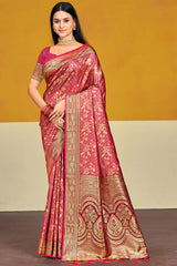 Peach Satin Silk Weaving Designer Saree