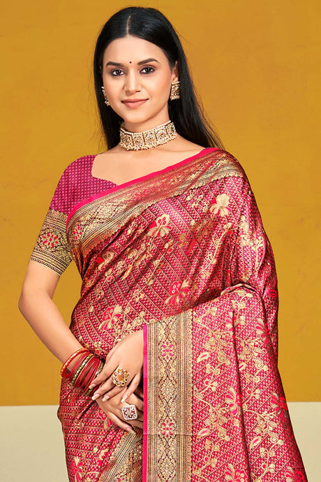 Peach Satin Silk Weaving Designer Saree