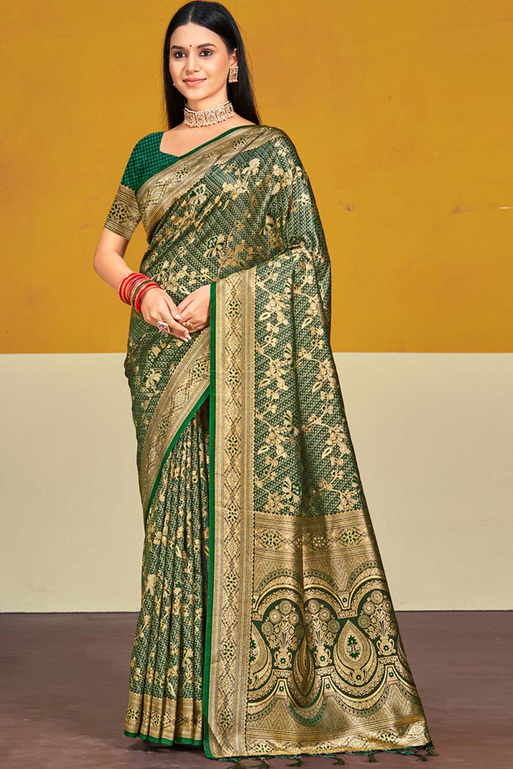 Green Satin Silk Weaving Designer Saree