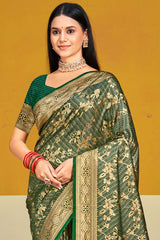 Green Satin Silk Weaving Designer Saree