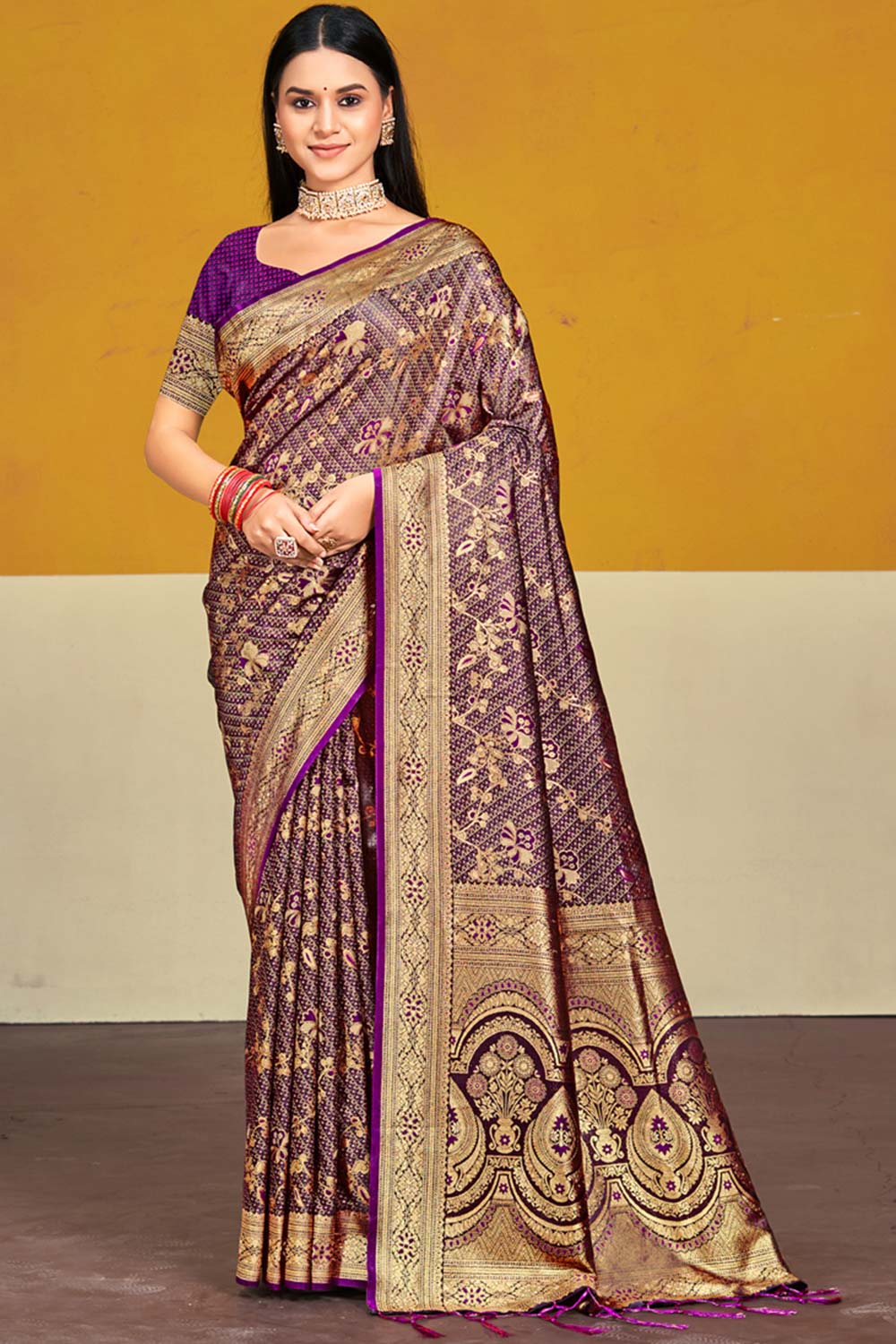 Violet Satin Silk Weaving Designer Saree