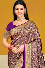 Violet Satin Silk Weaving Designer Saree