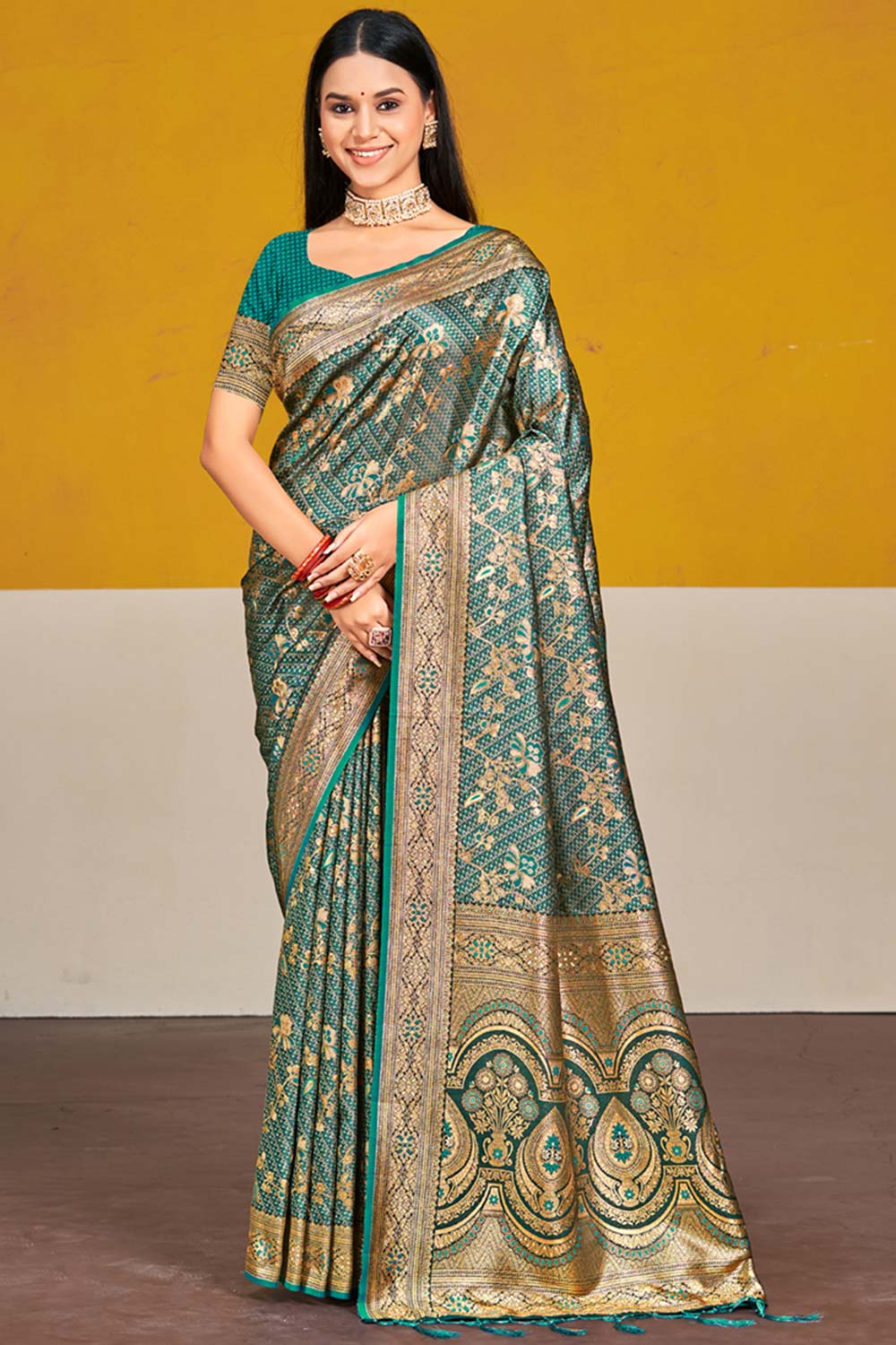 Turquoise Satin Silk Weaving Designer Saree